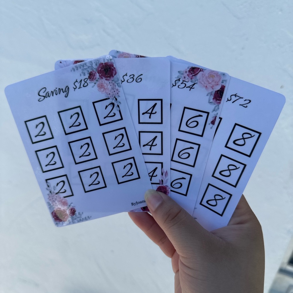 White and Pink Savings Challenge Cards set